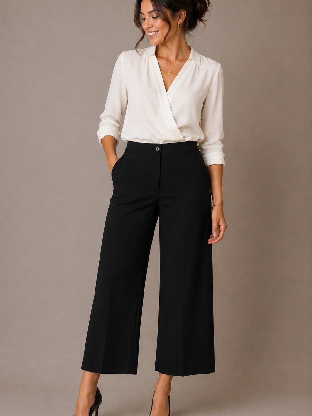 Ann Taylor Black Wide-Leg Crop Trousers